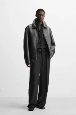ZARA Blusões^BLUSÃO BIKER EFEITO PELE Preto
