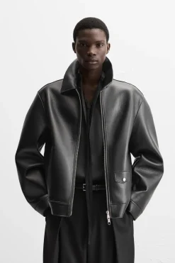ZARA Blusões^BLUSÃO BIKER EFEITO PELE Preto