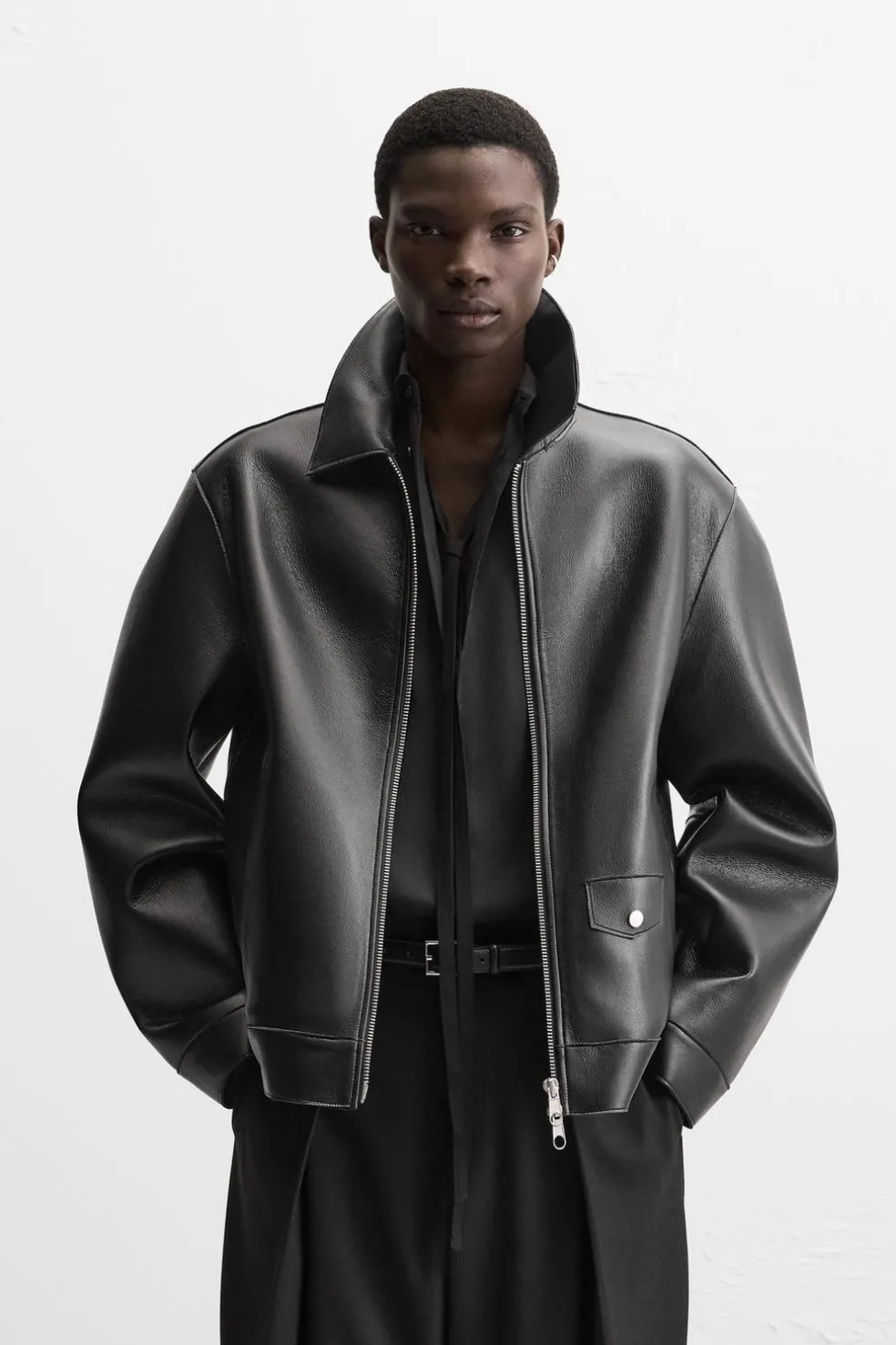 ZARA Blusões^BLUSÃO BIKER EFEITO PELE Preto