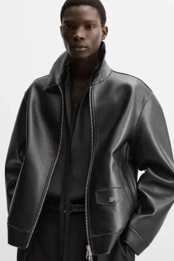 ZARA Blusões^BLUSÃO BIKER EFEITO PELE Preto