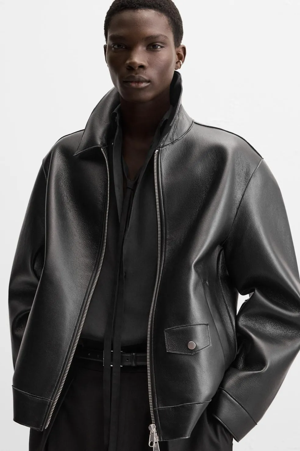 ZARA Blusões^BLUSÃO BIKER EFEITO PELE Preto