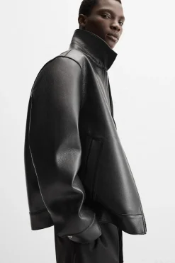 ZARA Blusões^BLUSÃO BIKER EFEITO PELE Preto