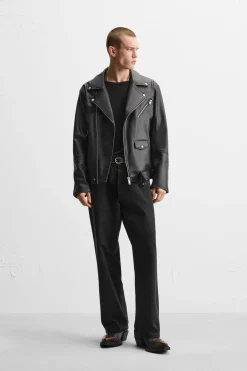 ZARA Blusões^BLUSÃO BIKER EFEITO PELE Preto