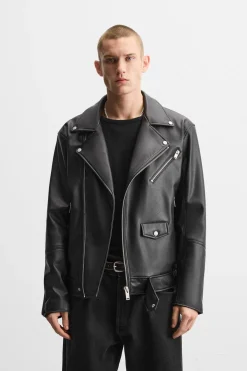 ZARA Blusões^BLUSÃO BIKER EFEITO PELE Preto