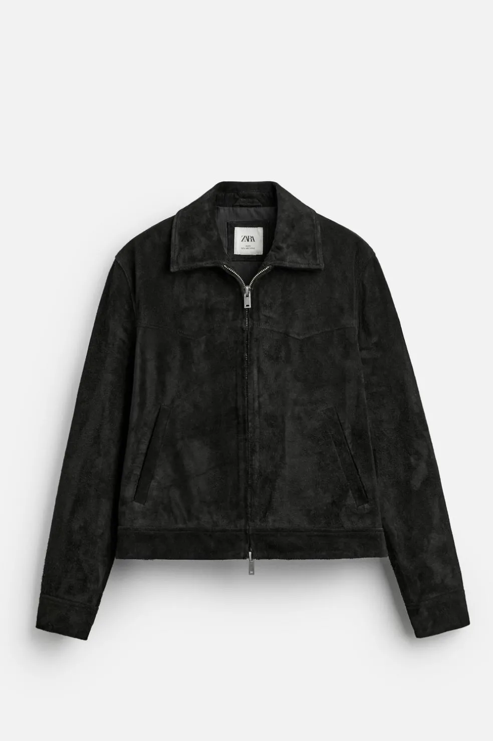 ZARA Blusões|Pele^BLUSÃO CAMURÇA CROPPED FIT Preto