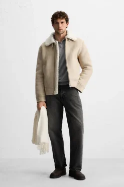 ZARA Vestuário De Inverno|Blusões^BLUSÃO COM EFEITO DE CAMURÇA DE DUPLA FACE Areia