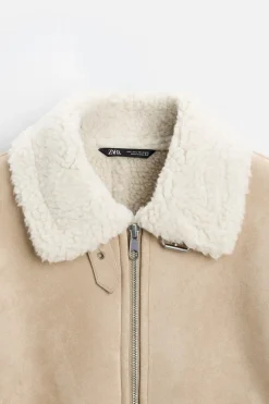 ZARA Vestuário De Inverno|Blusões^BLUSÃO COM EFEITO DE CAMURÇA DE DUPLA FACE Areia