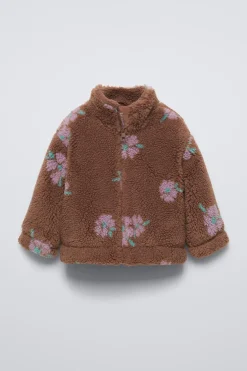 BLUSÃO COM EFEITO DE PELO ENCARACOLADO ESTAMPADO FLORES-ZARA Clearance