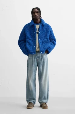 ZARA Vestuário De Inverno|Blusões^BLUSÃO COM EFEITO DE PELO ENCARACOLADO Azulão