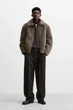 ZARA Vestuário De Inverno|Blusões^BLUSÃO COM EFEITO DE PELO ENCARACOLADO Castanho / Toupeira