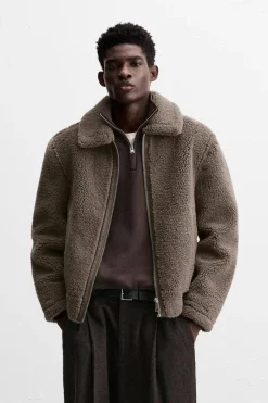 ZARA Vestuário De Inverno|Blusões^BLUSÃO COM EFEITO DE PELO ENCARACOLADO Castanho / Toupeira