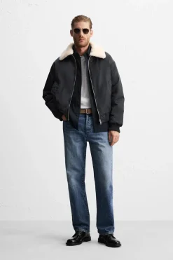 ZARA Vestuário De Inverno|Blusões^BLUSÃO COM GOLA COMBINADA Azul