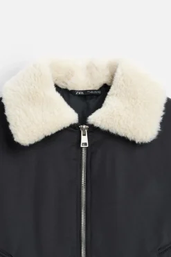 ZARA Vestuário De Inverno|Blusões^BLUSÃO COM GOLA COMBINADA Azul