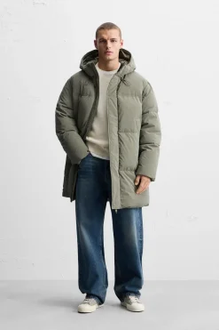 ZARA Vestuário De Inverno|Casacos De Pluma^BLUSÃO COMPRIDO ACOLCHOADO Verde-cinzento