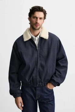 ZARA Vestuário De Inverno|Blusões^BLUSÃO DENIM COMBINADO Azul