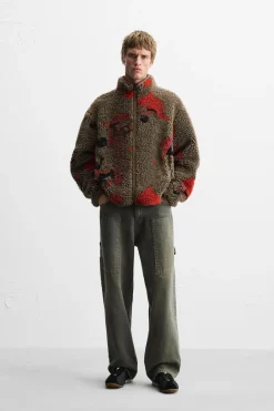 ZARA Vestuário De Inverno|Blusões^BLUSÃO EFEITO DE PELO ENCARACOLADO ESTAMPADO ABSTRATO Vison