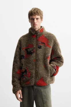 ZARA Vestuário De Inverno|Blusões^BLUSÃO EFEITO DE PELO ENCARACOLADO ESTAMPADO ABSTRATO Vison