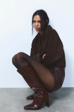 ZARA Sapatos^BOTA COM TACÃO ALTO Vermelho-bordeaux