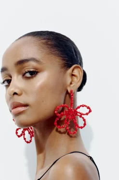 ZARA Acessórios / Bijuteria^BRINCOS FLOR MISSANGAS Vermelho