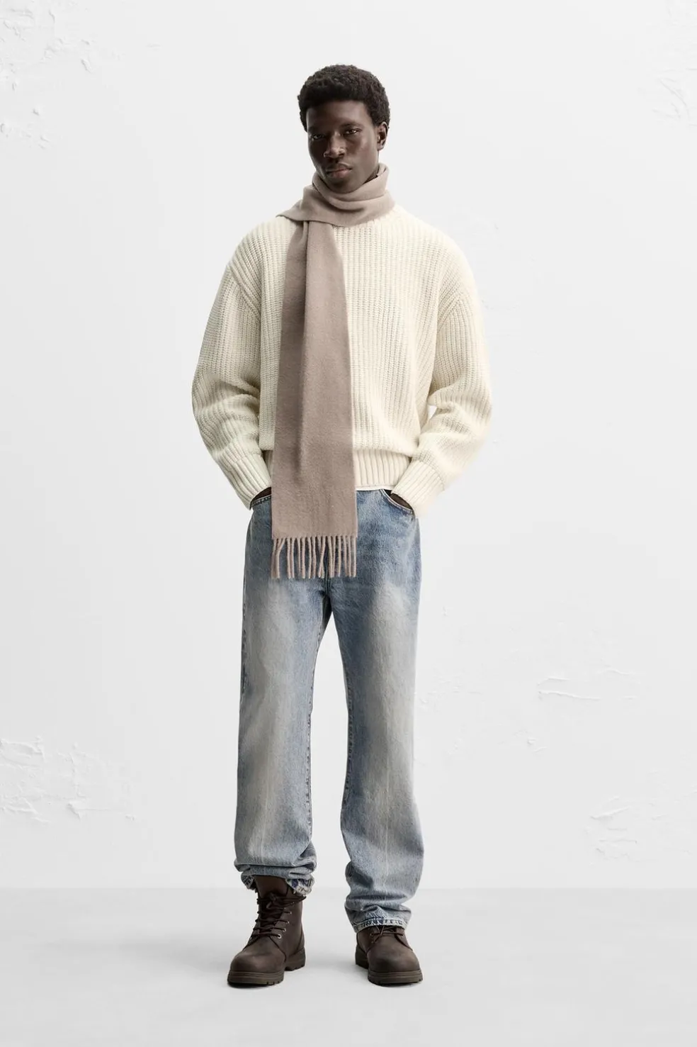 ZARA Vestuário De Inverno|Acessórios^CACHECOL 100% LÃ Cinzento-toupeira