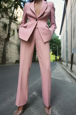 ZARA Calças^CALÇAS À BOCA DE SINO CINTURA SUBIDA Rosa