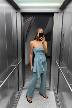 ZARA Calças^CALÇAS À BOCA DE SINO CINTURA SUBIDA Chumbo