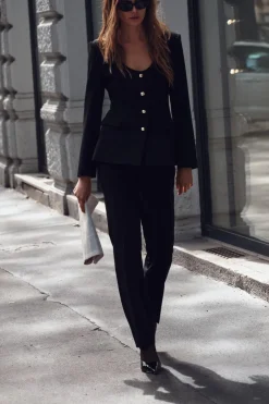 ZARA Calças^CALÇAS À BOCA DE SINO CINTURA SUBIDA Preto