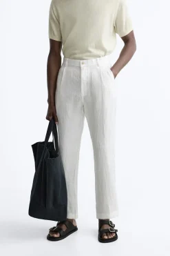 ZARA Calças^CALÇAS 100% LINHO Branco