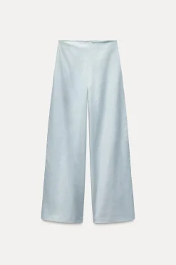 ZARA Calças^CALÇAS ACETINADAS Azul / Cinzento