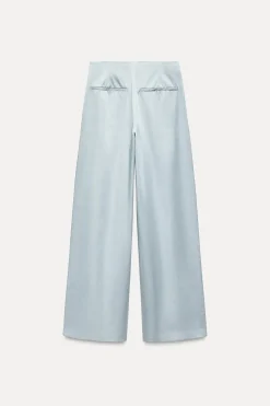 ZARA Calças^CALÇAS ACETINADAS Azul / Cinzento