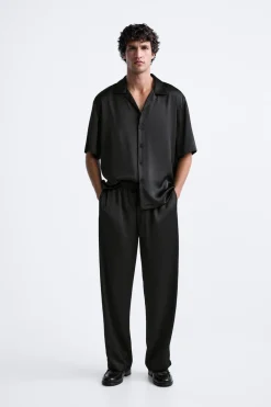 ZARA Calças^CALÇAS ACETINADAS Preto