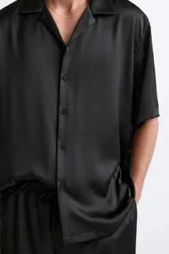 ZARA Calças^CALÇAS ACETINADAS Preto
