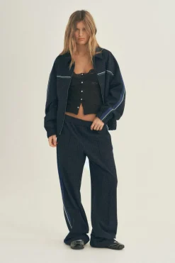 ZARA Calças^CALÇAS AOS QUADRADOS COM FAIXA LATERAL Azul-marinho