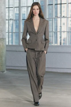 ZARA Calças^CALÇAS AOS QUADRADOS COM FAIXA LATERAL ZW COLLECTION Areia-claro