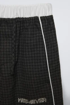 CALÇAS AOS QUADRADOS DE CINTURA DUPLA-ZARA Clearance