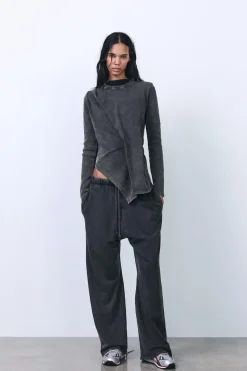 ZARA Calças|Sweatshirts / Joggers^CALÇAS BAGGY COM EFEITO DE LAVAGEM Cinzento-antracito