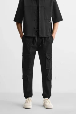 ZARA Calças|Cargo^CALÇAS CARGO BOLSOS Preto