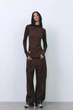 ZARA Calças|Sweatshirts / Joggers^CALÇAS CARGO COM EFEITO LAVADO E FECHOS DE CORRER Castanho