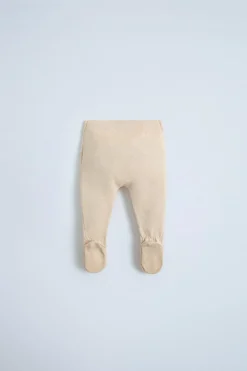 CALÇAS COM PÉS DE MALHA EM ALGODÃO E SEDA-ZARA New