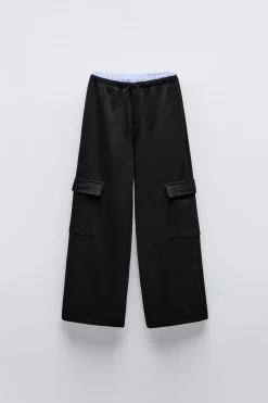 CALÇAS DE FELPA CARGO COM CINTURA-ZARA Fashion