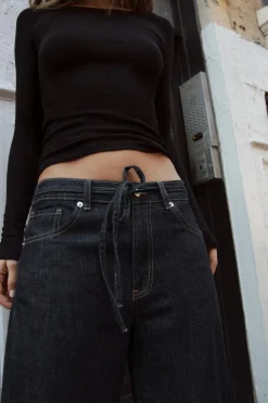 ZARA Jeans^CALÇAS DE GANGA TRF COM CORDÕES Azul-marinho