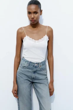 ZARA Jeans^CALÇAS DE GANGA TRF WIDE LEG CINTURA SUBIDA Azul