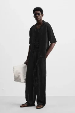 ZARA Camisola / Casacos|Calças^CALÇAS DE MALHA COM EFEITO ENRUGADO Preto