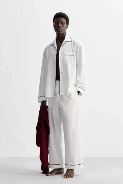 ZARA Calças|Acessórios^CALÇAS DE PIJAMA A CONTRASTAR Branco