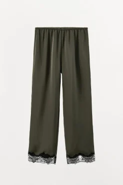 ZARA Calças|Lingerie^CALÇAS DE PIJAMA ACETINADAS COM RENDA Verde