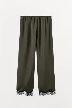 ZARA Calças|Lingerie^CALÇAS DE PIJAMA ACETINADAS COM RENDA Verde