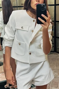 ZARA Saias / Calções^CALÇÕES BERMUDA DUPLOS EM TECIDO COM CINTURA SUBIDA Branco