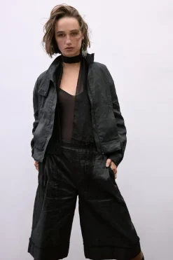ZARA Saias / Calções|Lingerie^CALÇÕES BERMUDA EFEITO ENGOMADO FIO METALIZADO Preto