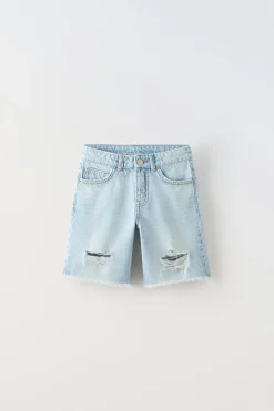 CALÇÕES BERMUDA EM DENIM COM RASGÕES-ZARA Best