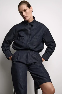 ZARA Saias / Calções^CALÇÕES BERMUDA EM DENIM COM PINÇAS ZW COLLECTION Azul